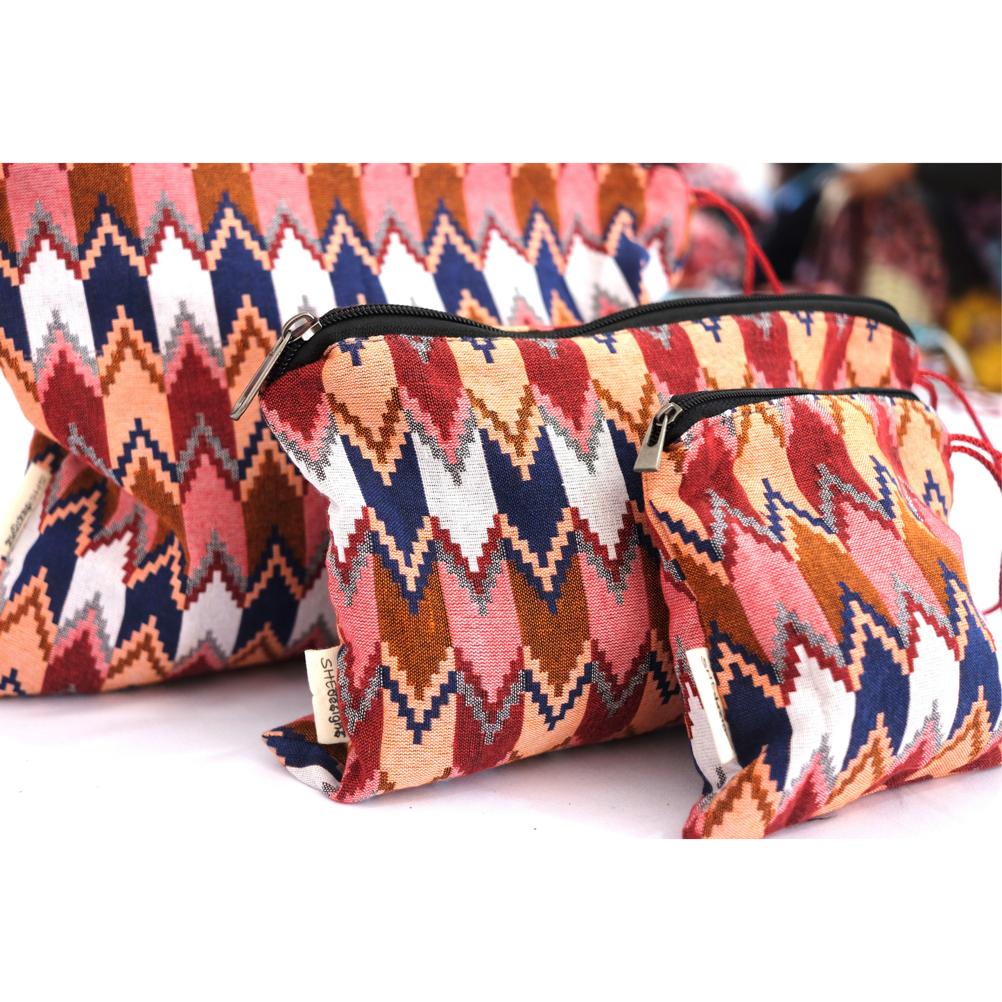 Set of 3 Zippered Dhaka Fabric Bags