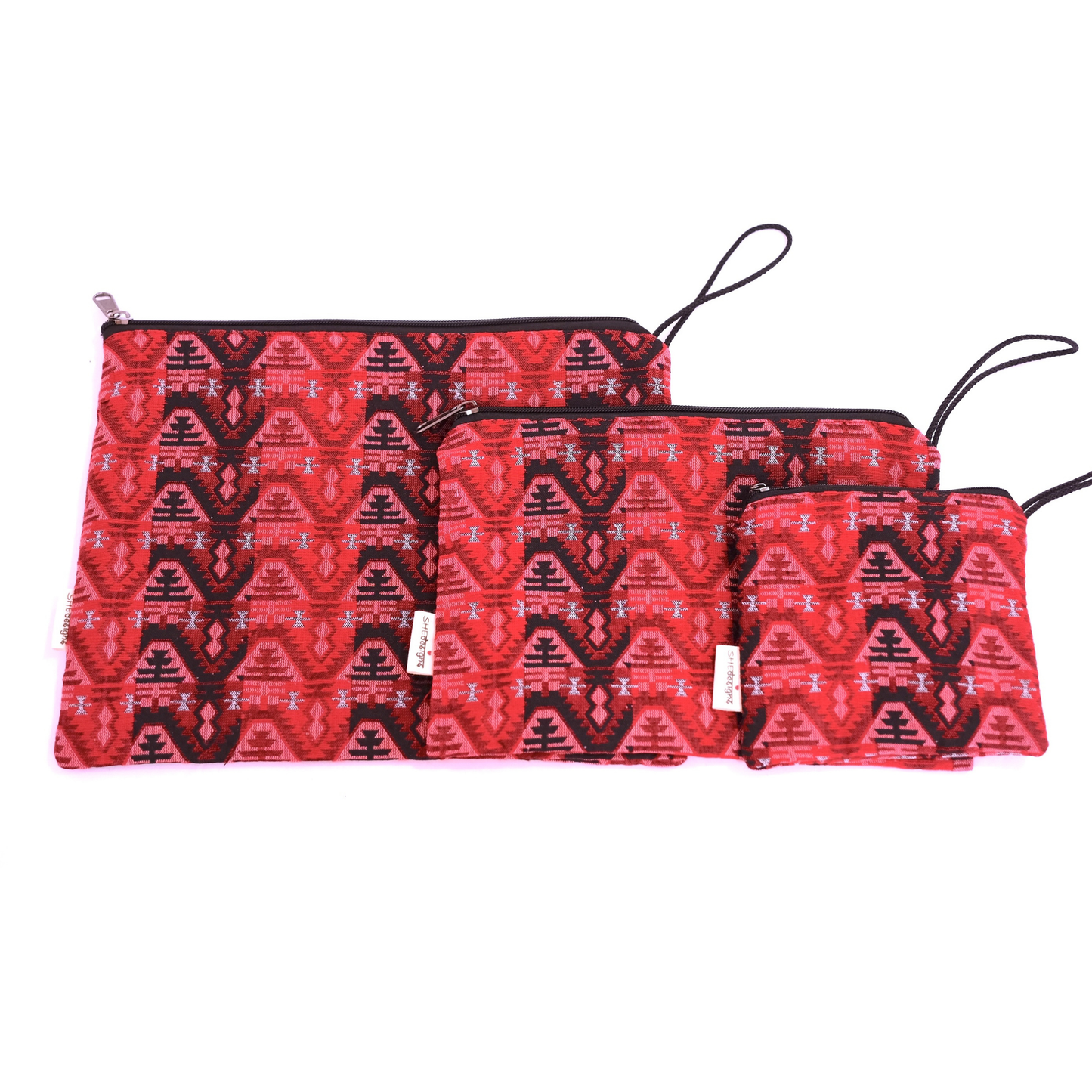 Set of 3 Zippered Dhaka Fabric Bags