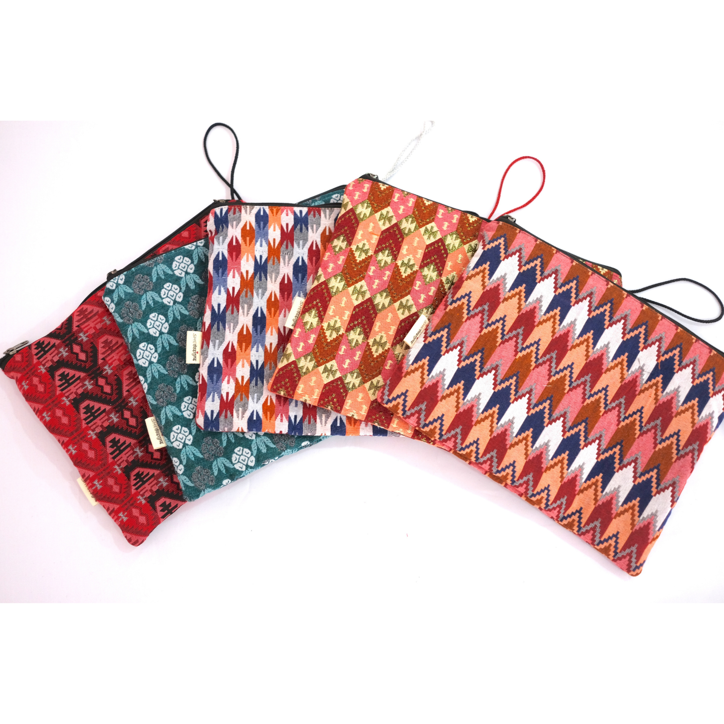 Set of 3 Zippered Dhaka Fabric Bags