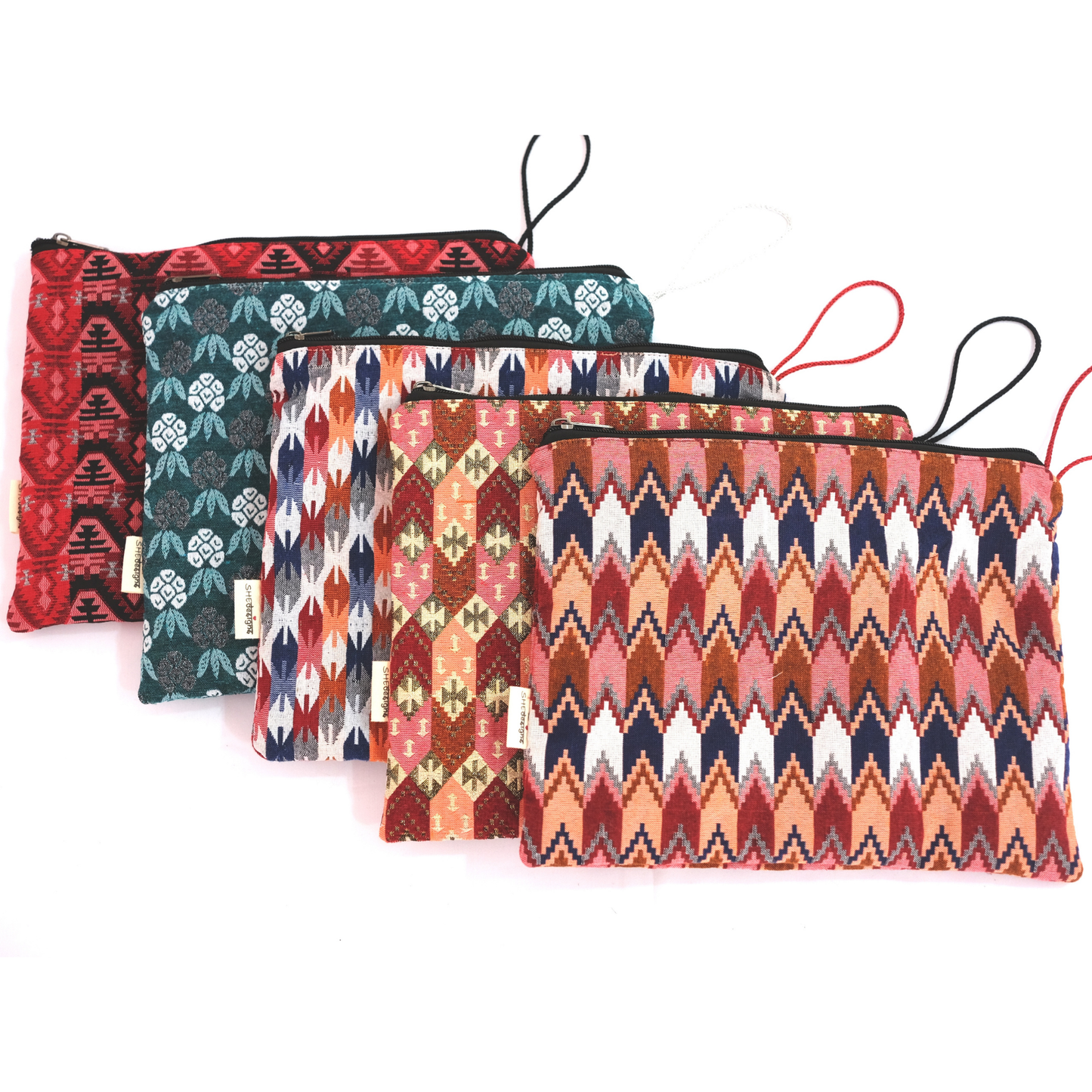 Set of 3 Zippered Dhaka Fabric Bags