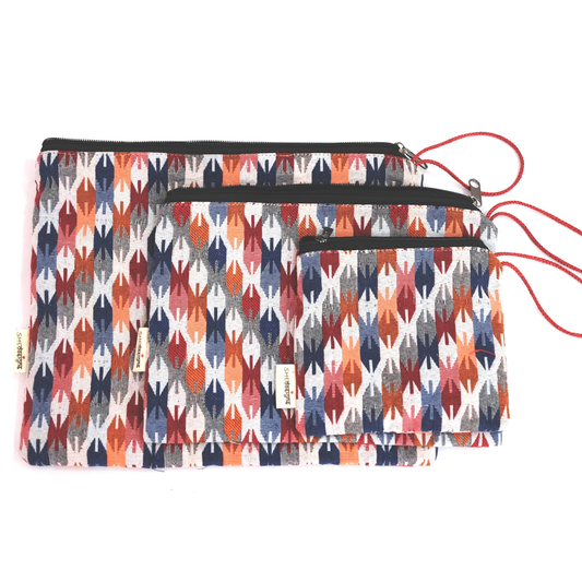 Set of 3 Zippered Dhaka Fabric Bags